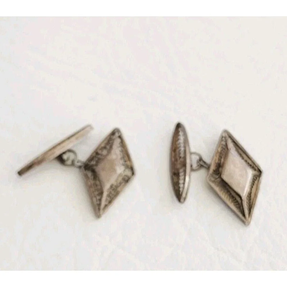 Vintage Cufflinks Filigree Diamond Shape Sterling silver 1